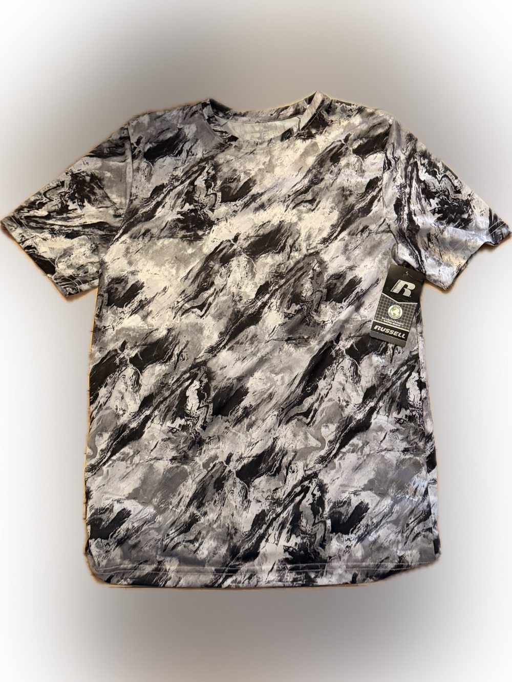 Russell Athletic Men’s Black & Gray Marble Print Short-Sleeve Tee